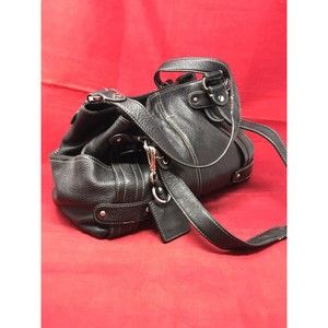 Tignanello Black Leather Bucket Bag Purse Handles 12 x 6 x 9
